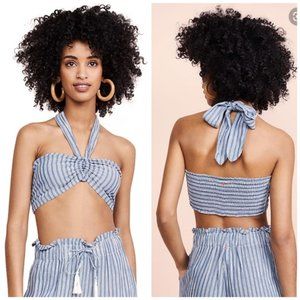 Red Carter London Bandeau Halter Crop Top -  Striped Denim-Blue